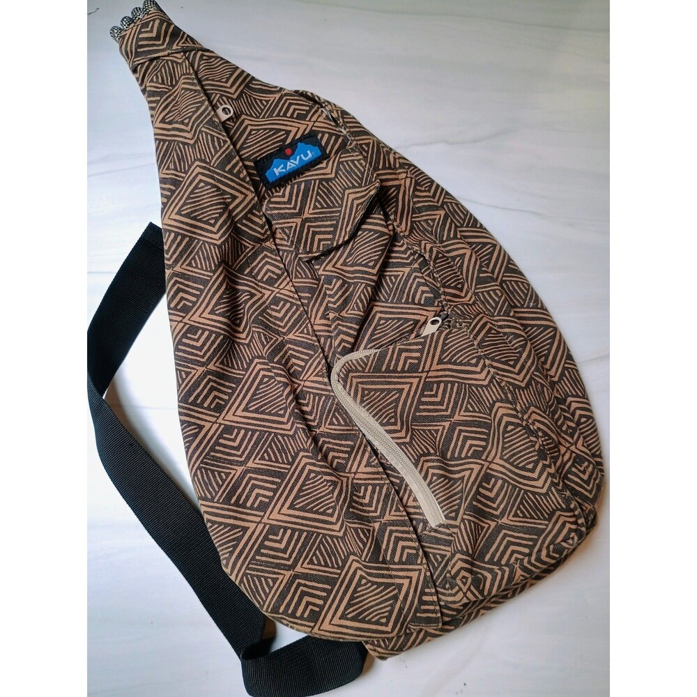 Kavu Rope Sling Canvas Adjustable Crossbody Bag Sack Mahogany Inlay Brown